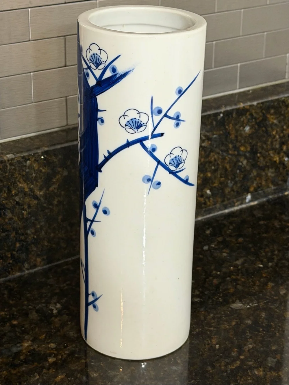 Vintage Asahi Japan Hand-Painted Porcelain Cylinder Vase | Japandi Chinoiserie